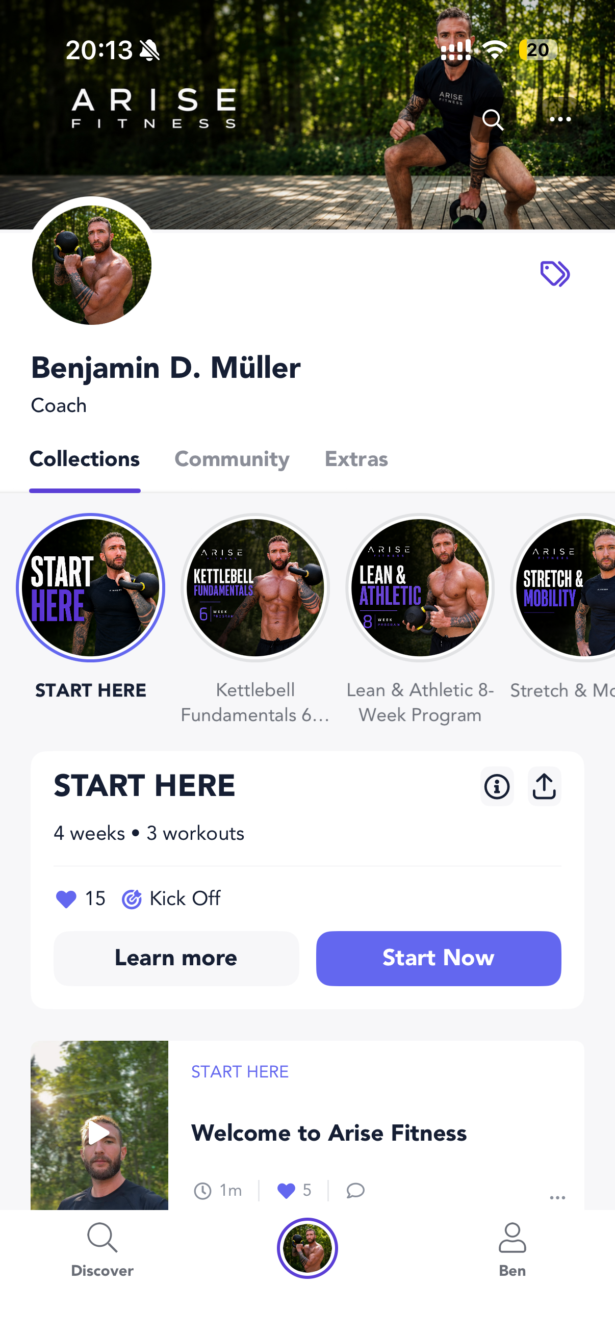 ARISE Fitness program collection in the app